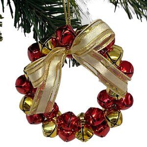 Jingle Bells Wreath Christmas Ornament Red Gold 3"